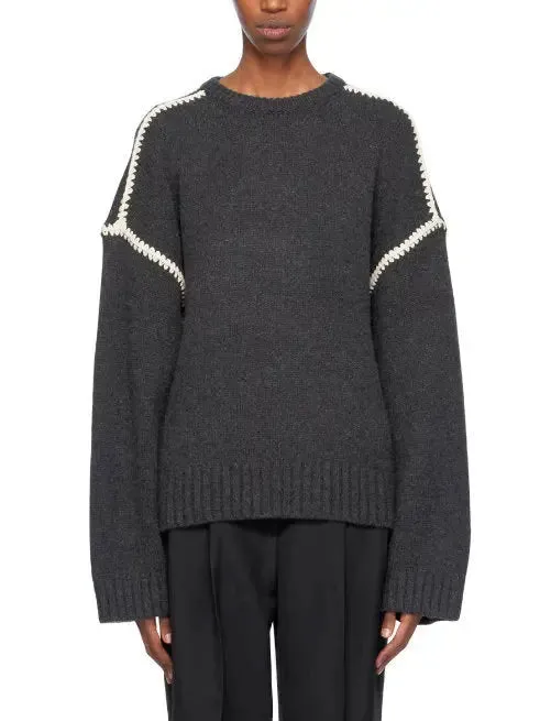 Women’s Cashmere and Wool Stitch Contrast Sweater in Gray