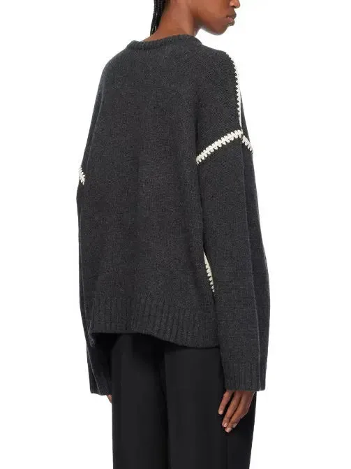 Women’s Cashmere and Wool Stitch Contrast Sweater in Gray