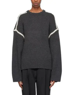 Women’s Cashmere and Wool Stitch Contrast Sweater in Gray