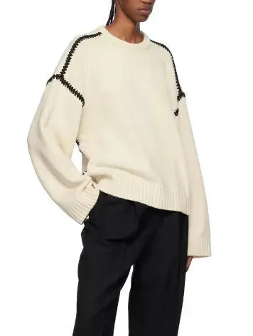 Women’s Cashmere and Wool Stitch Contrast Sweater in White