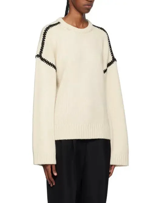 Women’s Cashmere and Wool Stitch Contrast Sweater in White