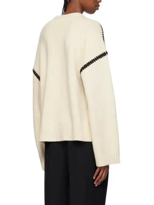 Women’s Cashmere and Wool Stitch Contrast Sweater in White