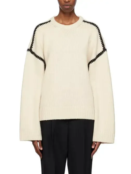 Women’s Cashmere and Wool Stitch Contrast Sweater in White