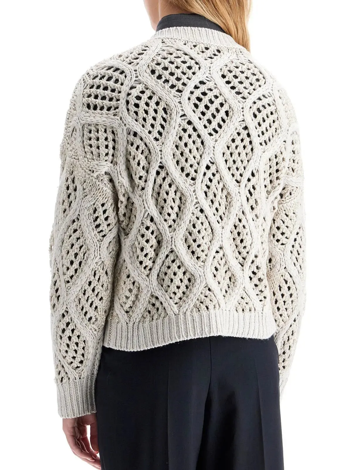 Women’s Cashmere Open-Knit Sweater with Sequin Detail