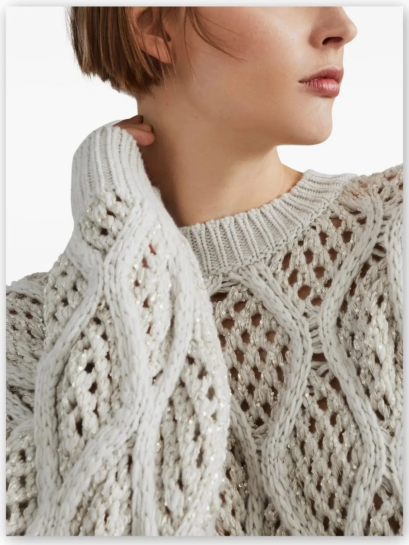 Women’s Cashmere Open-Knit Sweater with Sequin Detail