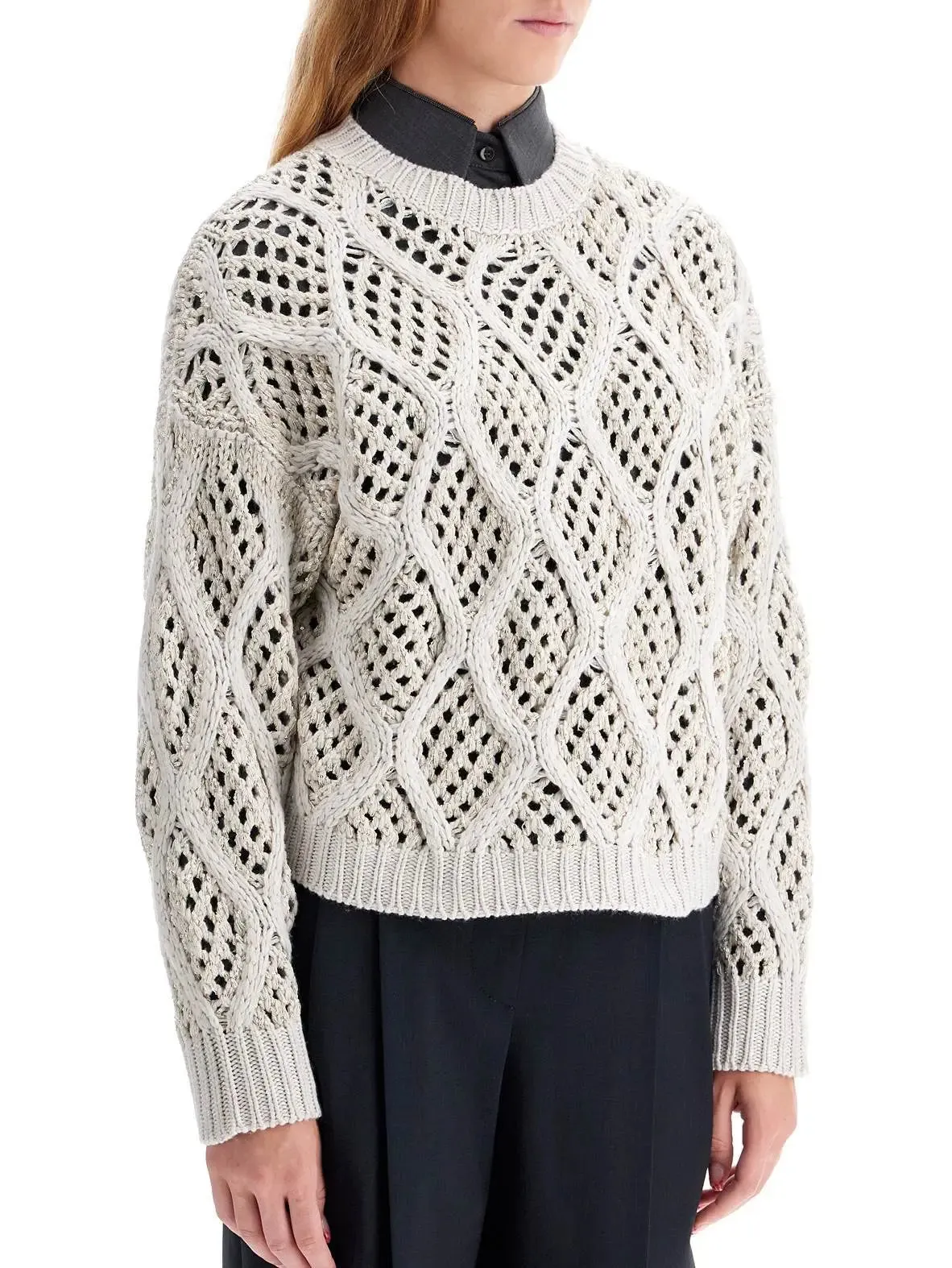 Women’s Cashmere Open-Knit Sweater with Sequin Detail