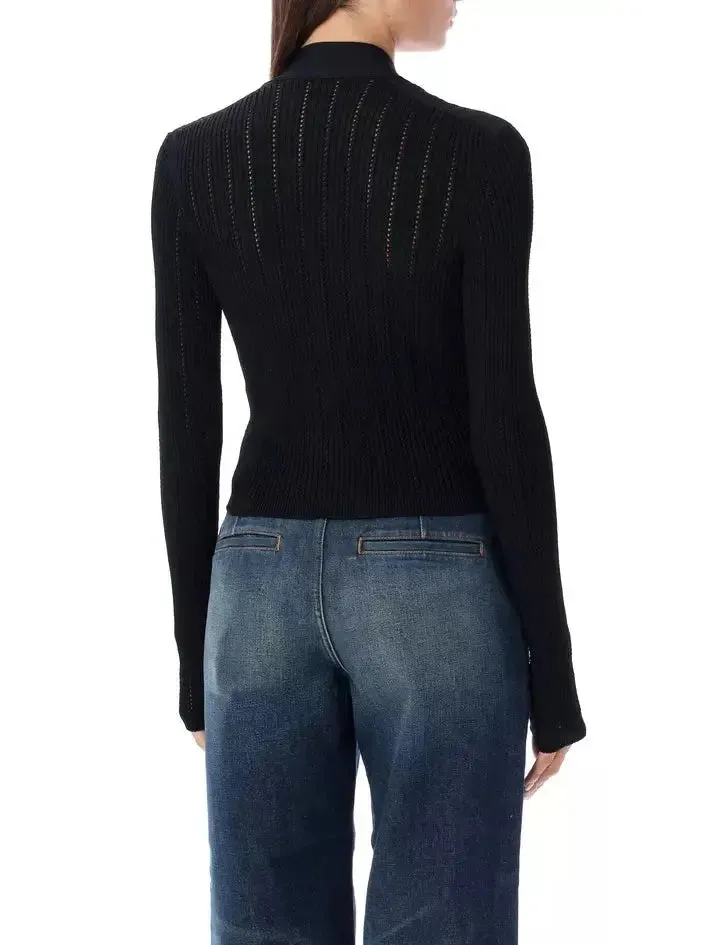 Women’s Cropped Knit Cardigan Sweater in Black