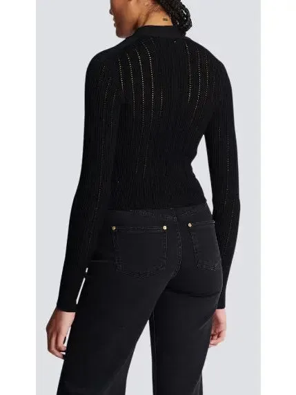 Women’s Cropped Knit Cardigan Sweater in Black