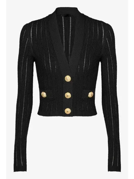 Women’s Cropped Knit Cardigan Sweater in Black