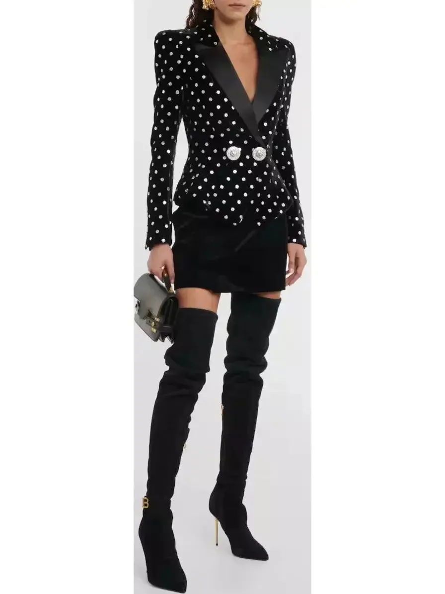 Women’s Dotted Black Velvet Jacket