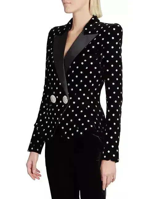 Women’s Dotted Black Velvet Jacket