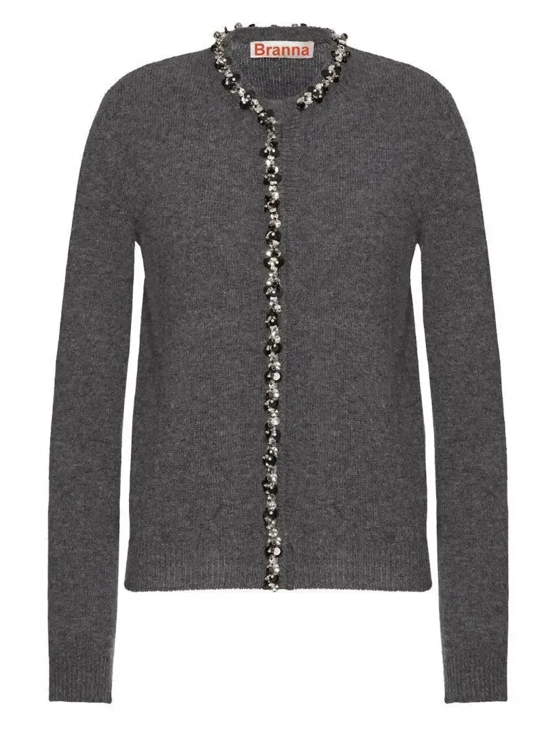 Women’s Embellished Gray Wool Cardigan Sweater