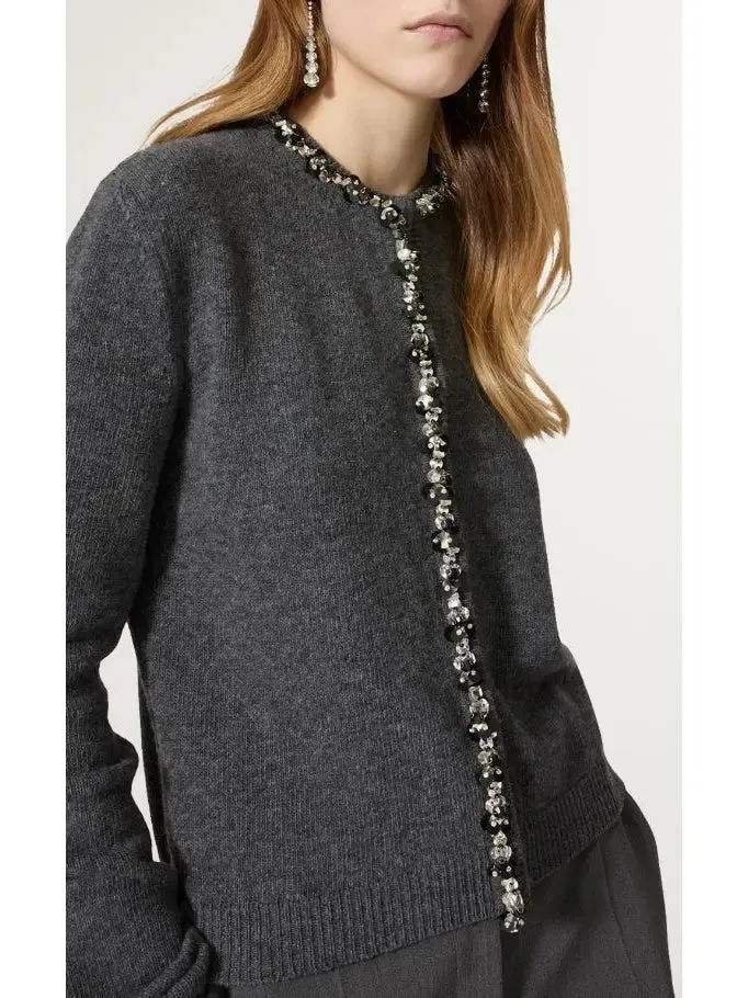 Women’s Embellished Gray Wool Cardigan Sweater