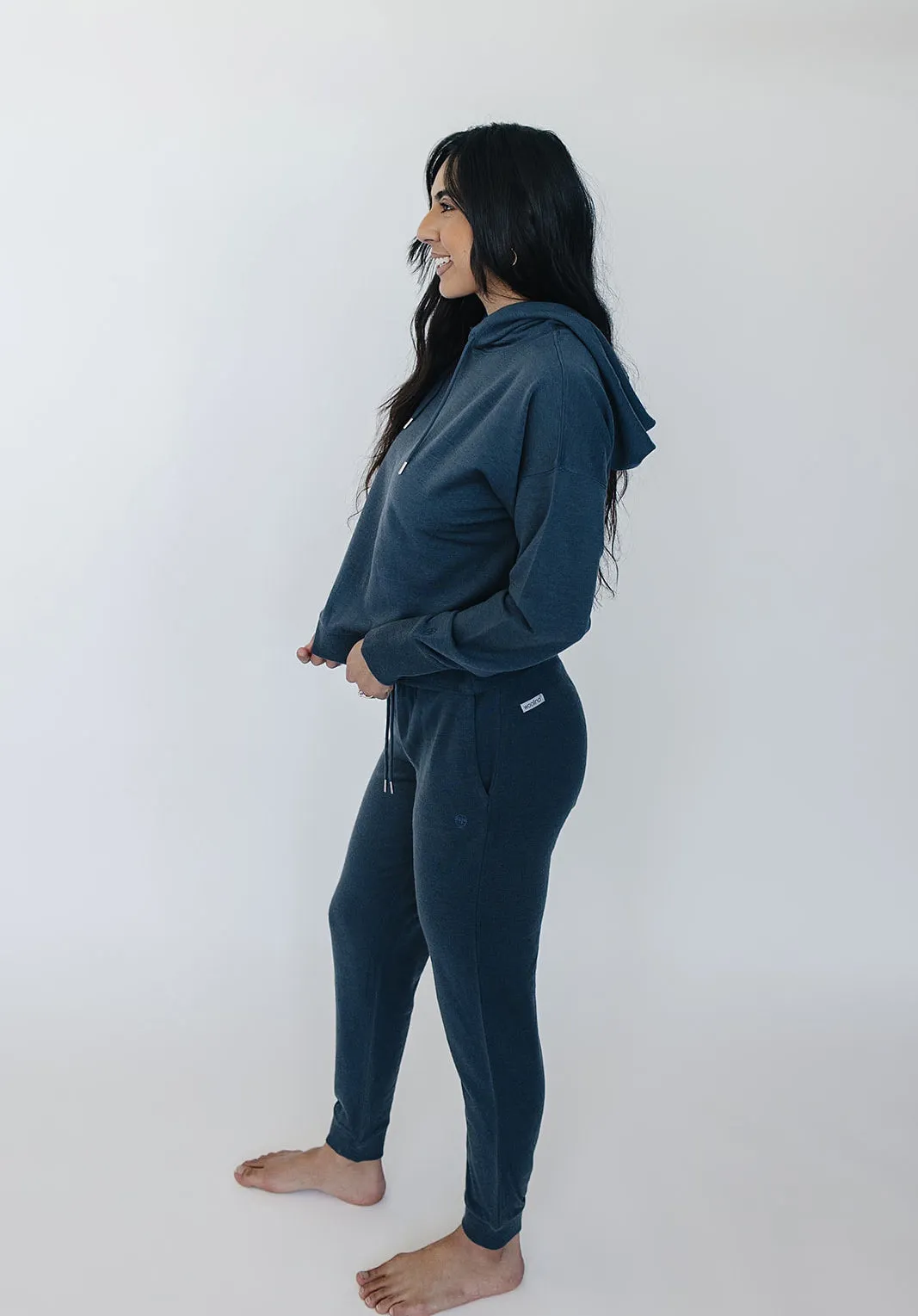 Women's Merino Wool Hoodie, Blue Graphite