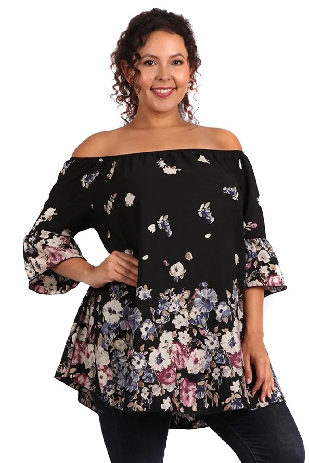 Women's Plus Size Floral Off the Shoulder Elegant Blouse U.S.A