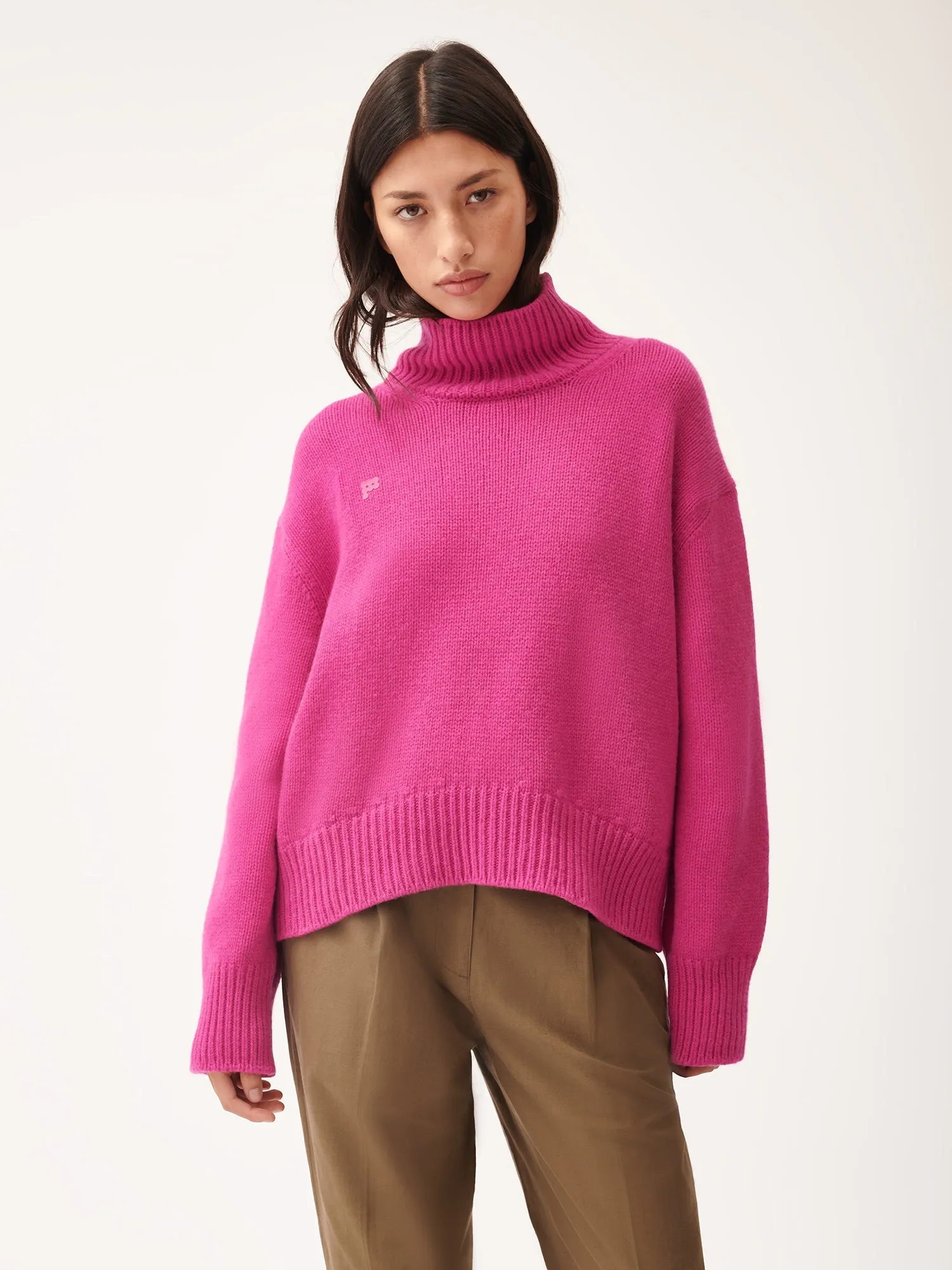 Women's Recycled Cashmere Turtleneck Sweater—tourmaline pink