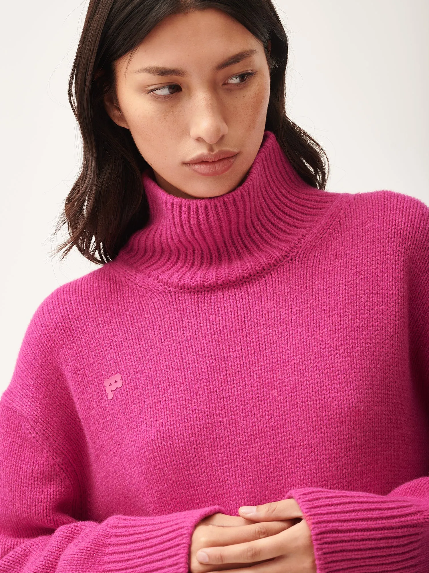 Women's Recycled Cashmere Turtleneck Sweater—tourmaline pink